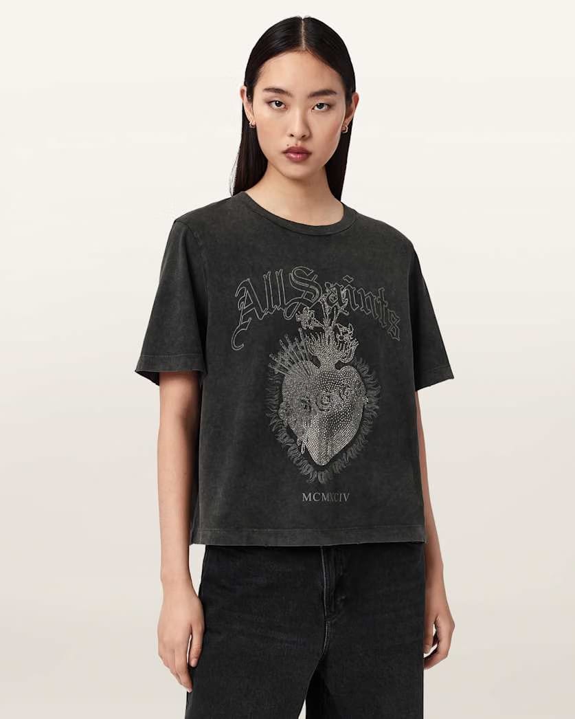 AllSaints Sabbath Lisa Boxy Graphic T Shirt Women's Washed Black Women's