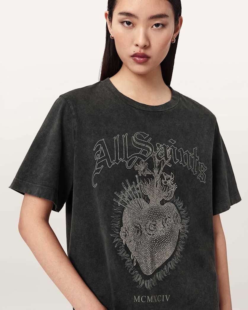 AllSaints Sabbath Lisa Boxy Graphic T Shirt Women's Washed Black Women's
