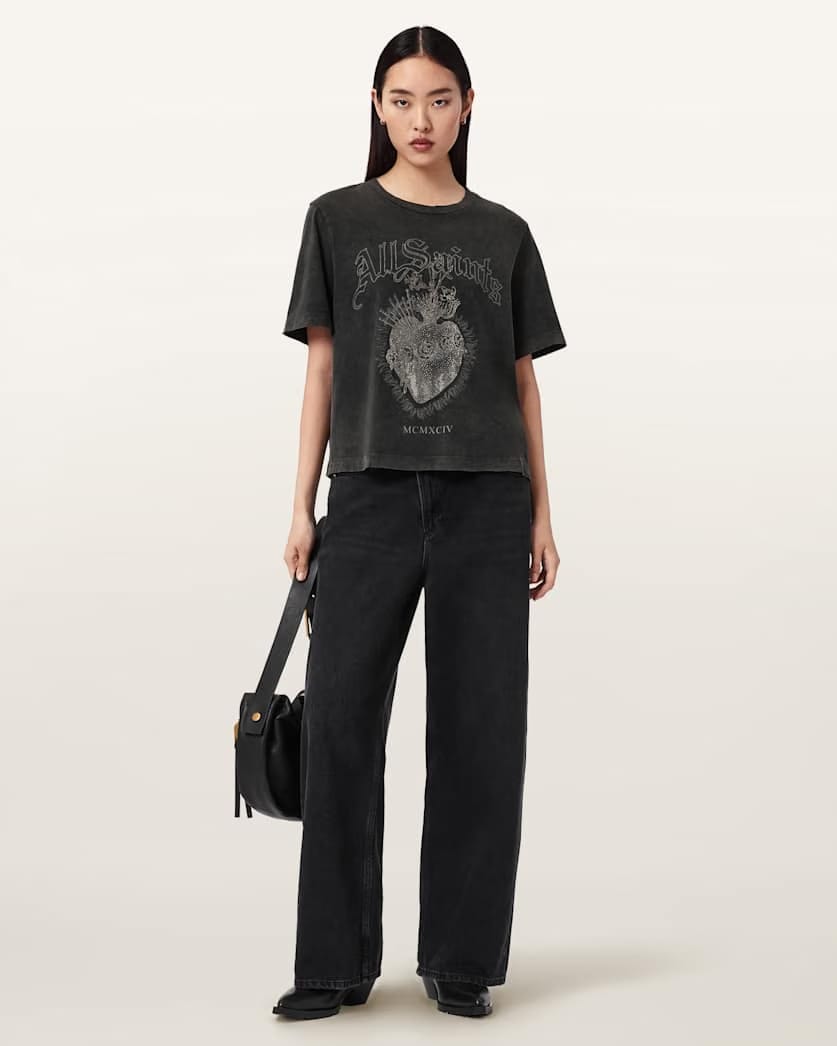 AllSaints Sabbath Lisa Boxy Graphic T Shirt Women's Washed Black Women's