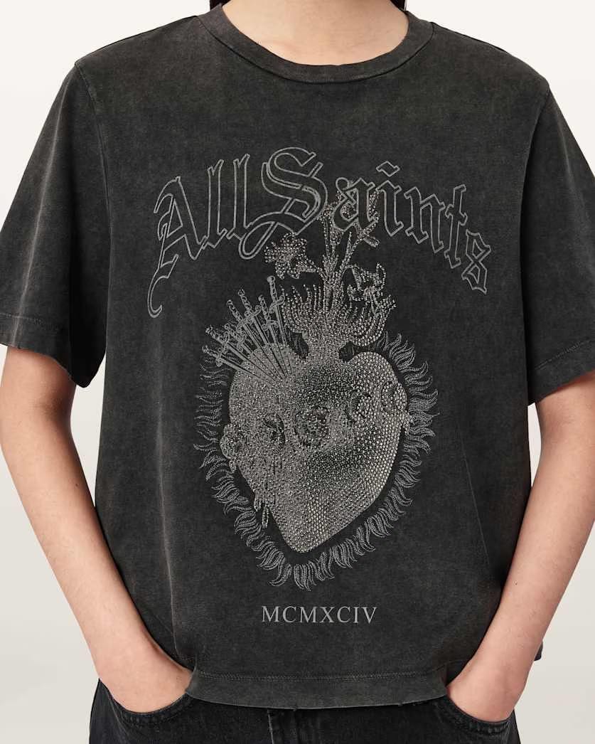 AllSaints Sabbath Lisa Boxy Graphic T Shirt Women's Washed Black Women's