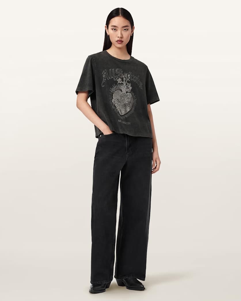 AllSaints Sabbath Lisa Boxy Graphic T Shirt Women's Washed Black Women's