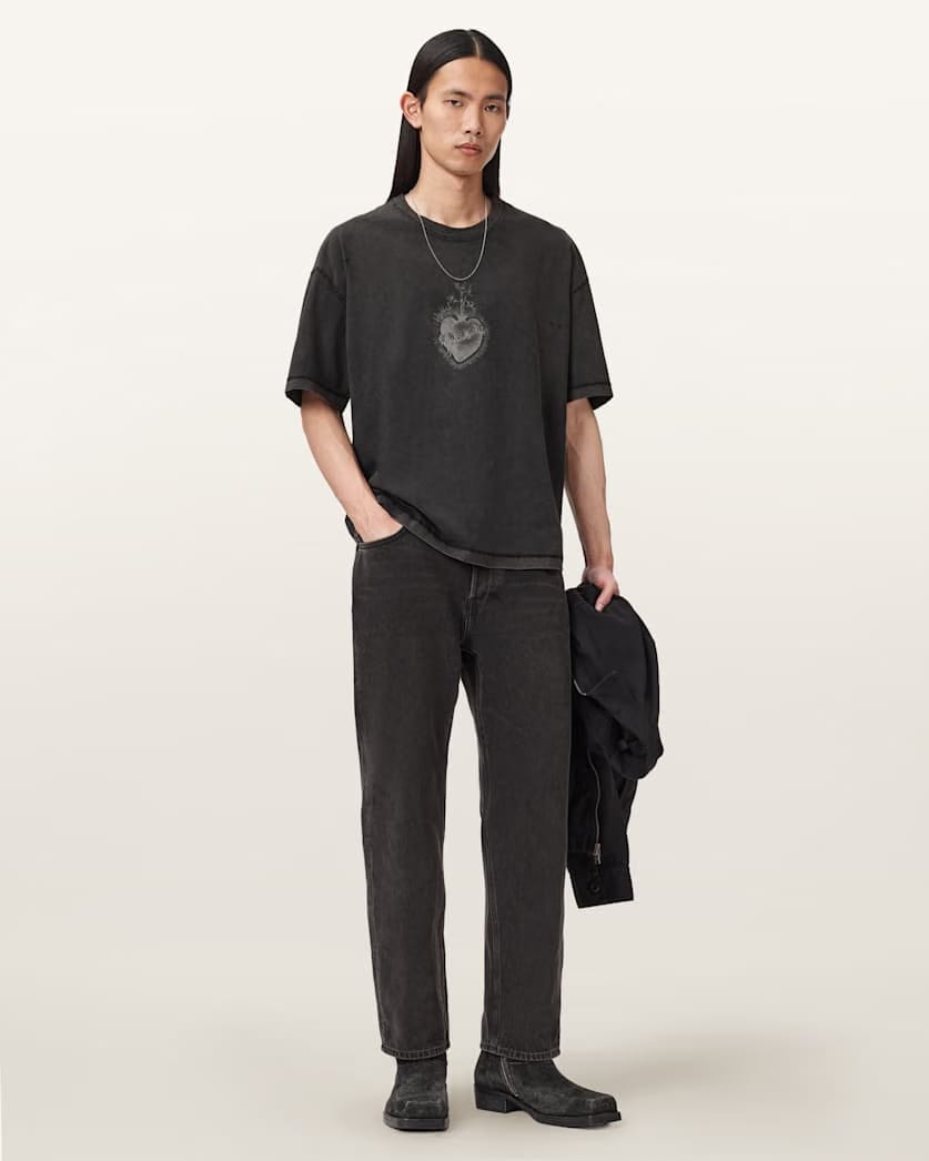 AllSaints Sabbath Boxy Embellished Graphic T Shirt Washed Black