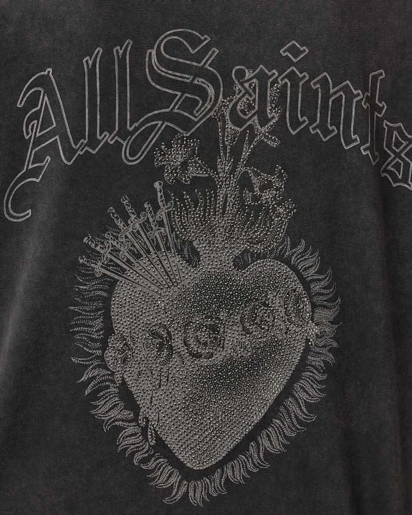 AllSaints Sabbath Boxy Embellished Graphic T Shirt Washed Black