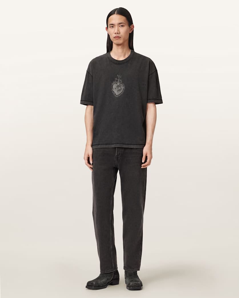 AllSaints Sabbath Boxy Embellished Graphic T Shirt Washed Black