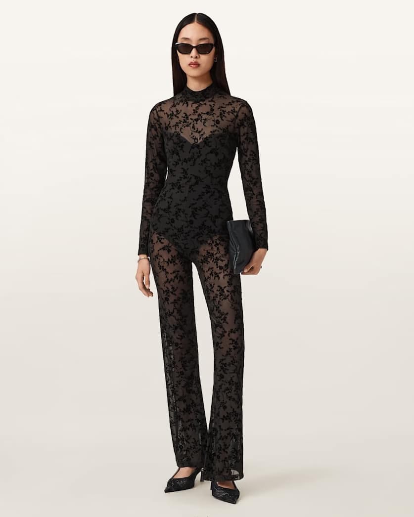 AllSaints Rylee Flock Lace Catsuit Women's Black Women's