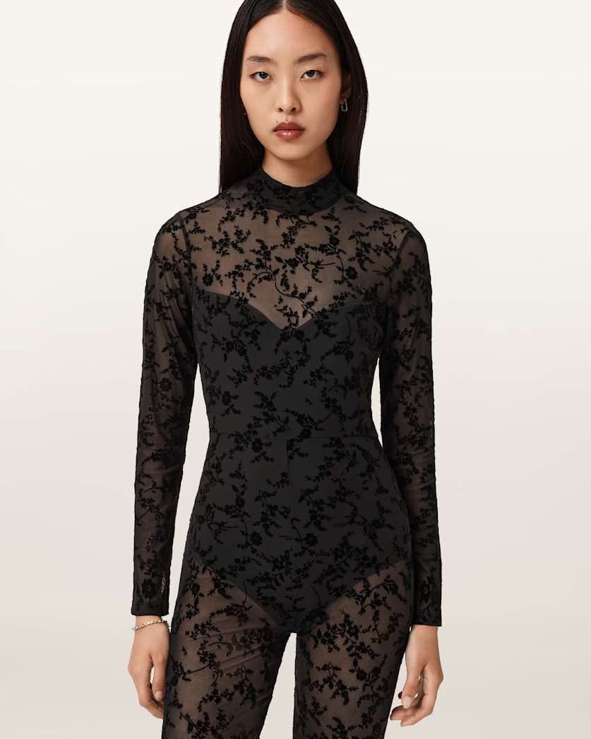 AllSaints Rylee Flock Lace Catsuit Women's Black Women's
