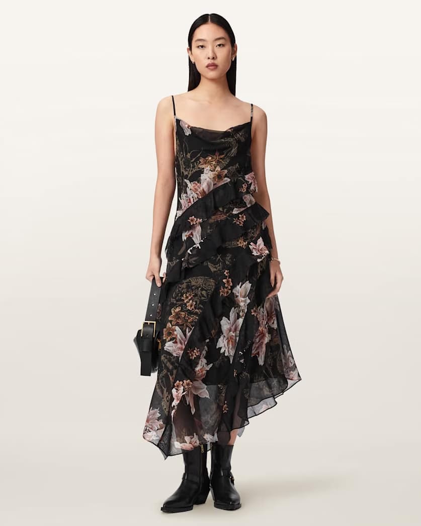 AllSaints Ruth Floral Slip Maxi Dress Women's Crystal/Black Women's
