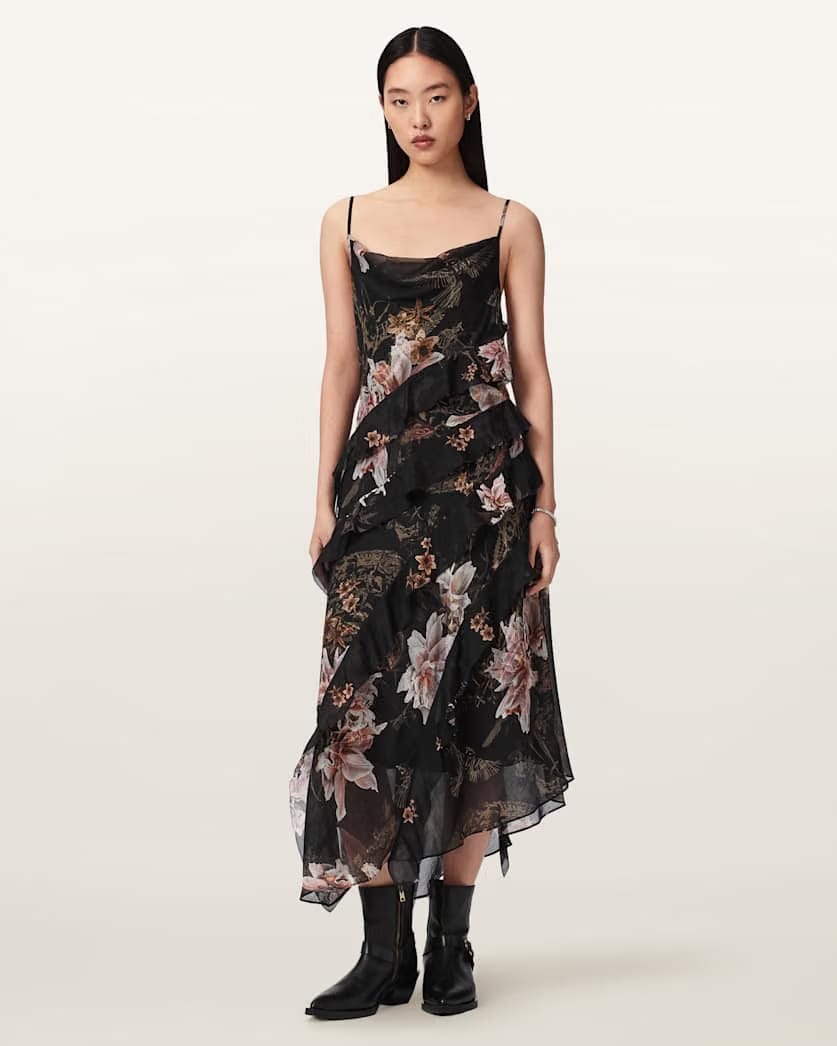 AllSaints Ruth Floral Slip Maxi Dress Women's Crystal/Black Women's