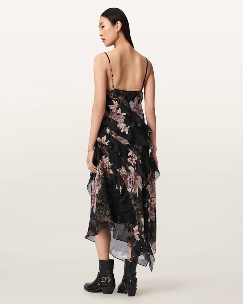 AllSaints Ruth Floral Slip Maxi Dress Women's Crystal/Black Women's