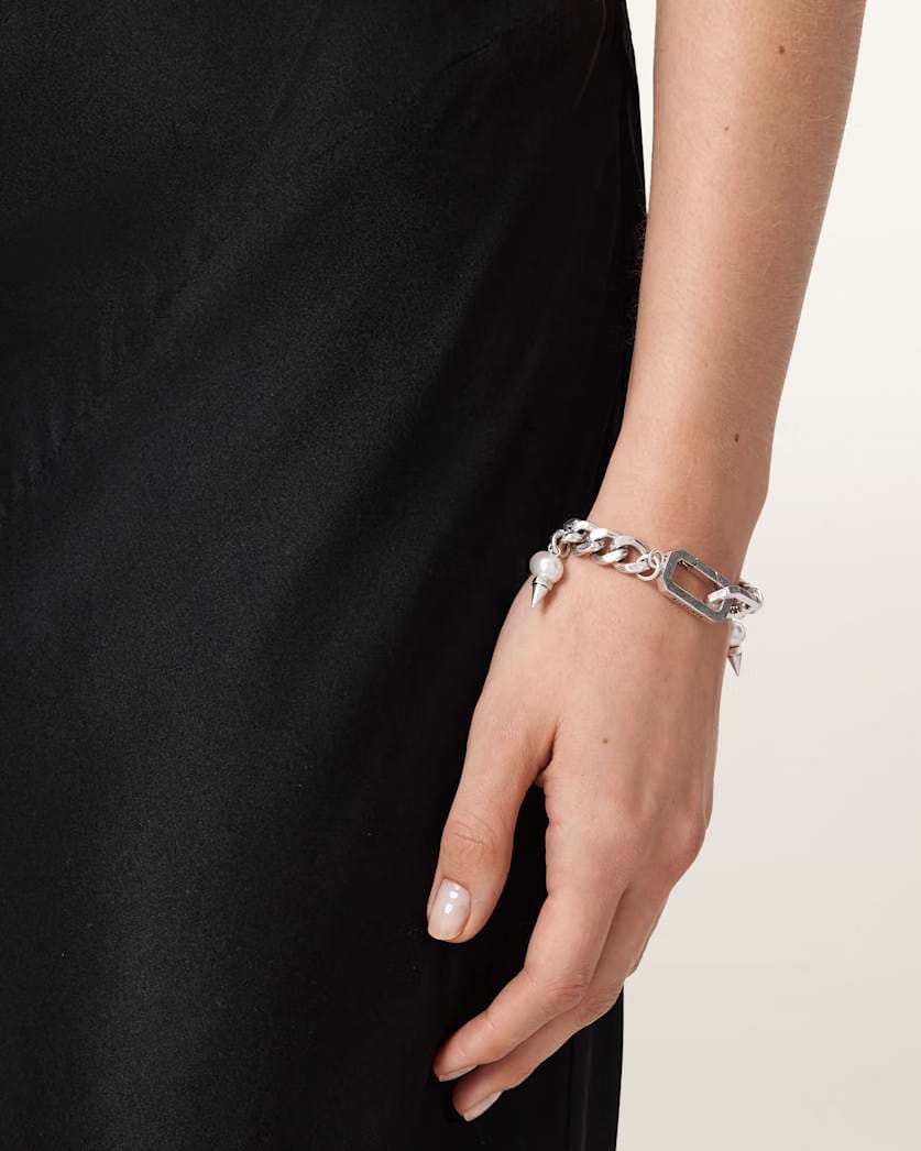AllSaints Rue Pearl Bracelet Women's Warm Silver Women's