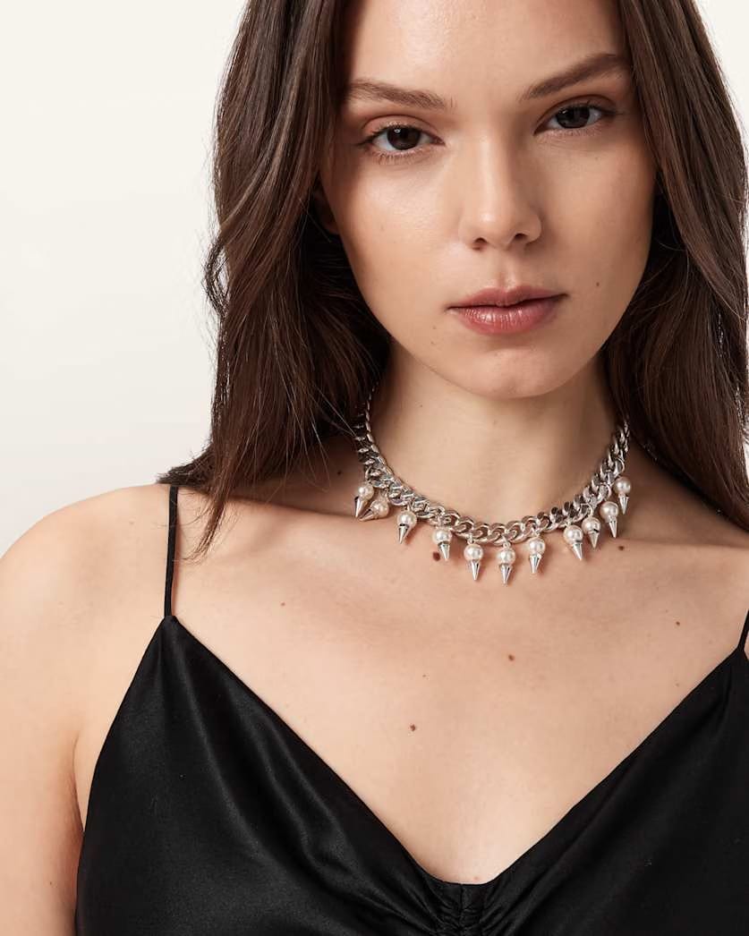 AllSaints Rue Chain Necklace Women's Warm Silver Women's