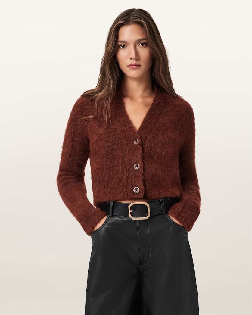 AllSaints Rubi Wick Cropped Cardigan Women's Chestnut Brown Women's