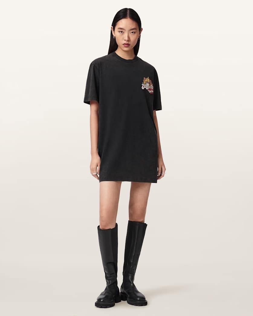 AllSaints Roque Relaxed Fit Mini T Shirt Dress Women's Washed Black Women's
