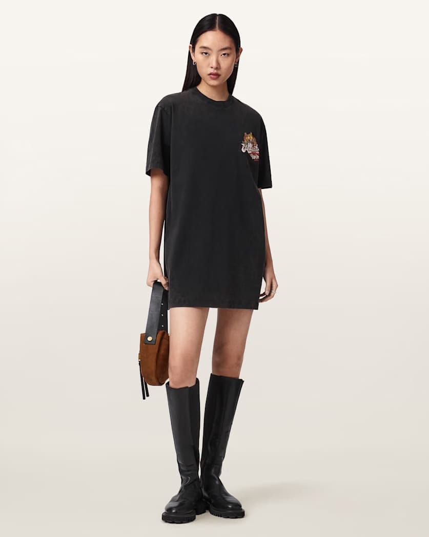 AllSaints Roque Relaxed Fit Mini T Shirt Dress Women's Washed Black Women's
