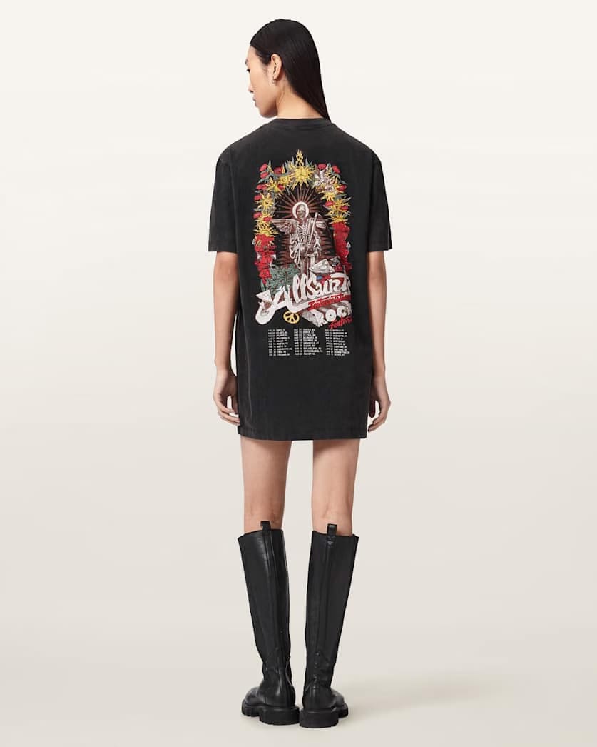 AllSaints Roque Relaxed Fit Mini T Shirt Dress Women's Washed Black Women's