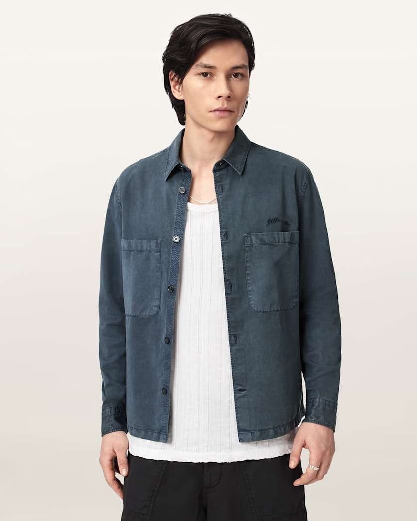 AllSaints Rohdi Long Sleeve Overshirt Dark Steel Blue