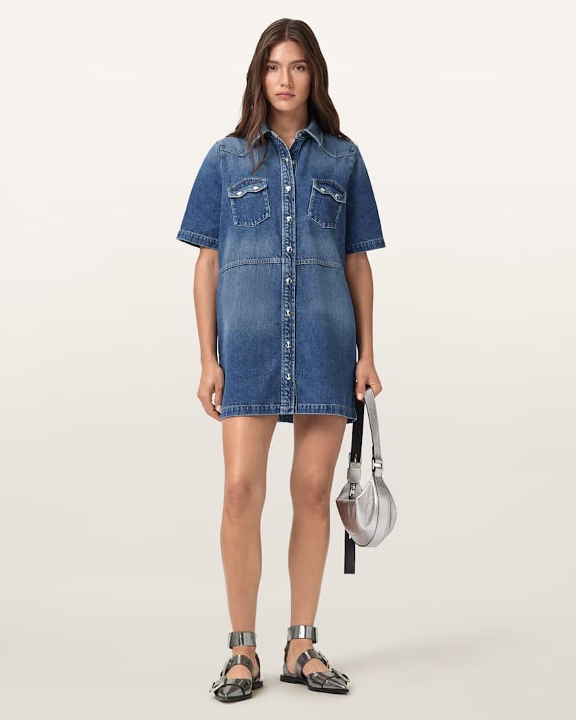 AllSaints Rock Denim Mini Dress Women's Mid Indigo Women's