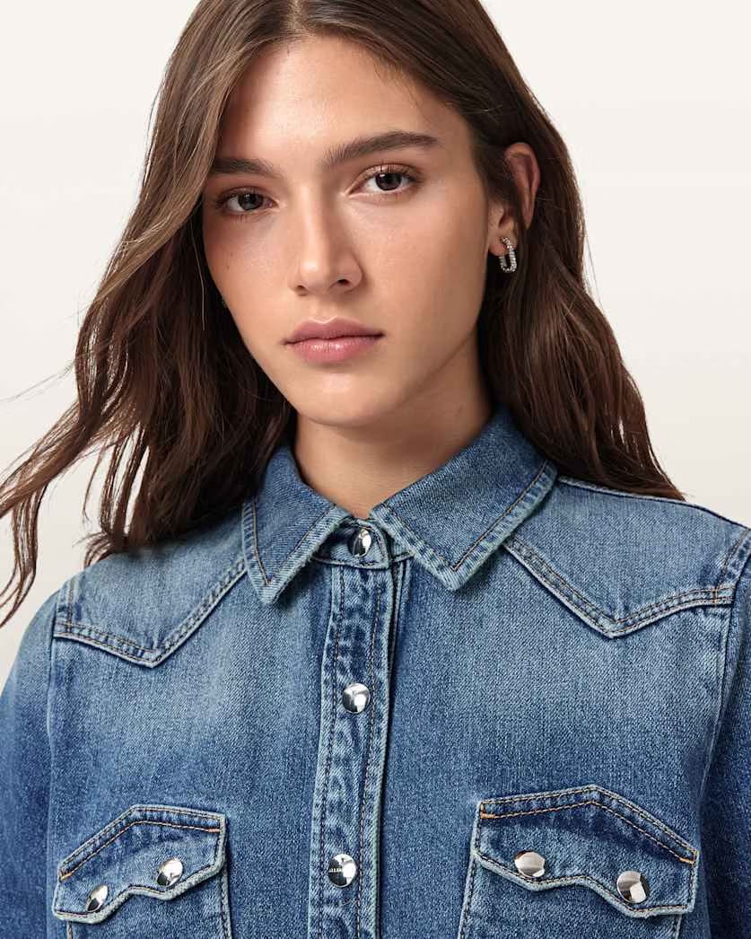 AllSaints Rock Denim Mini Dress Women's Mid Indigo Women's