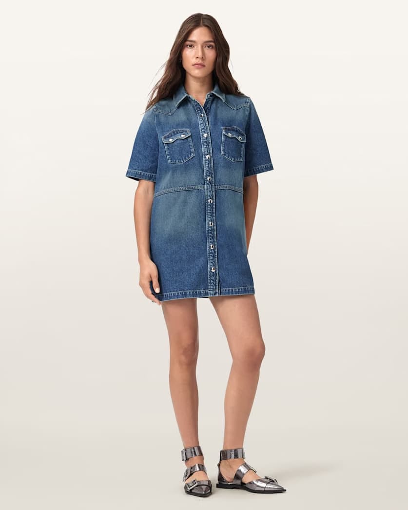 AllSaints Rock Denim Mini Dress Women's Mid Indigo Women's