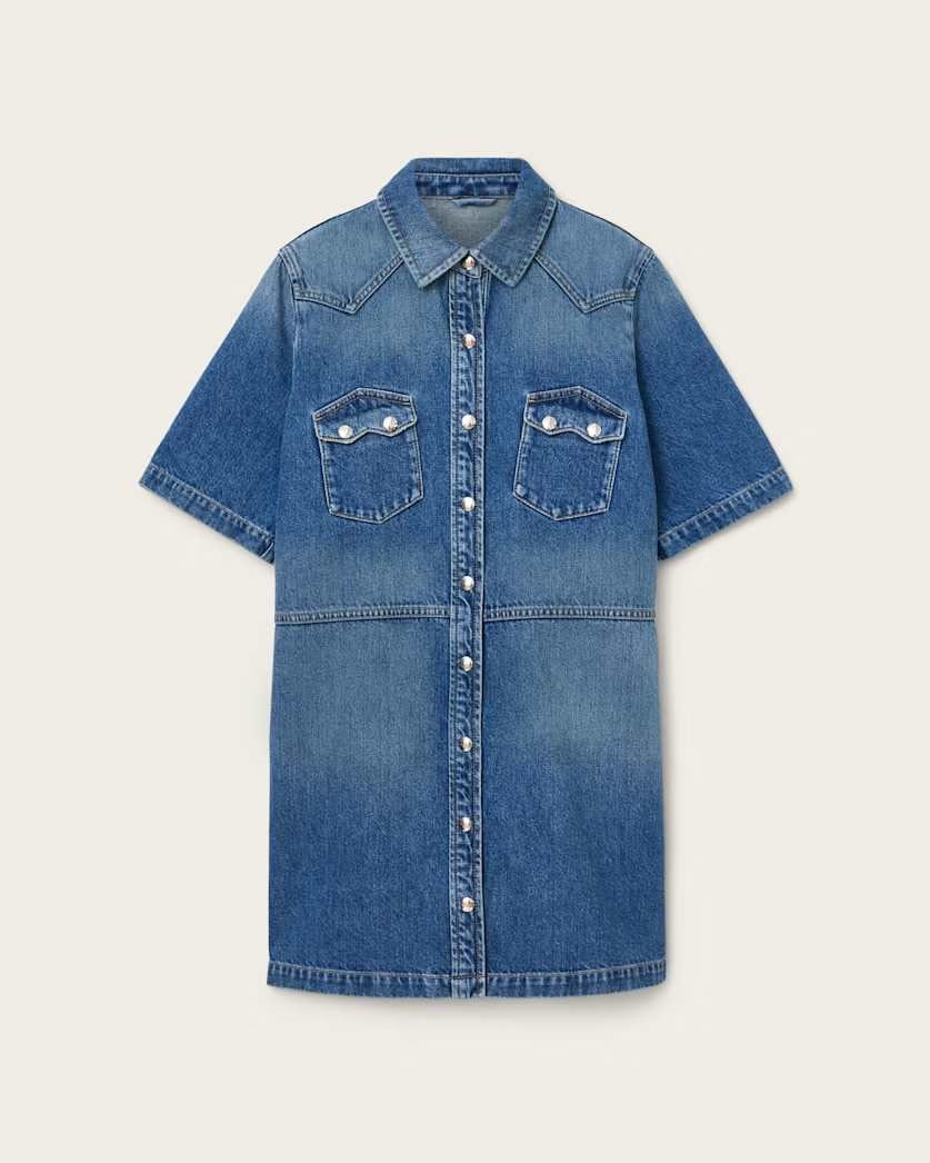 AllSaints Rock Denim Mini Dress Women's Mid Indigo Women's