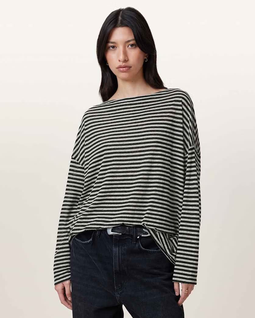 AllSaints Rita Relaxed Fit Striped T Shirt Women's Chalk/Ink Women's