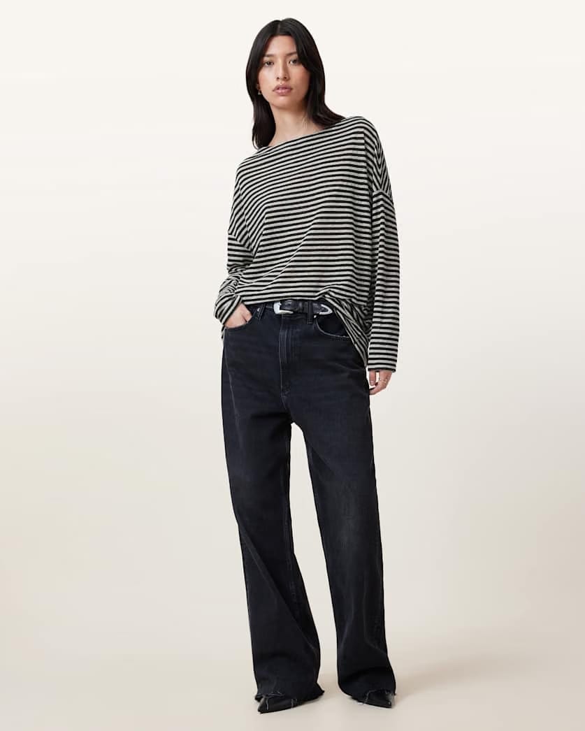 AllSaints Rita Relaxed Fit Striped T Shirt Women's Chalk/Ink Women's
