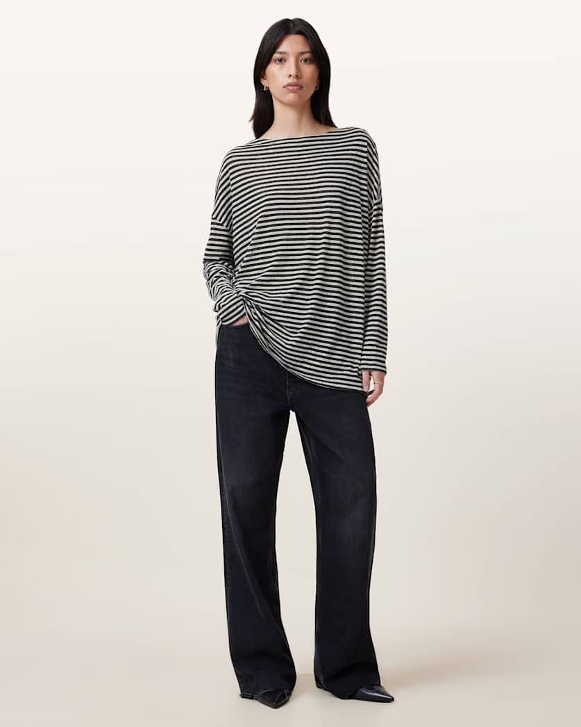 AllSaints Rita Relaxed Fit Striped T Shirt Women's Chalk/Ink Women's