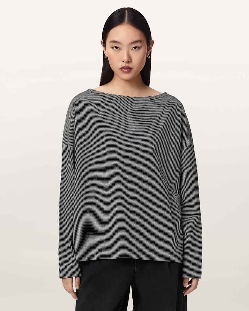 AllSaints Rita Long Sleeve Striped T-Shirt Women's Black/White Women's
