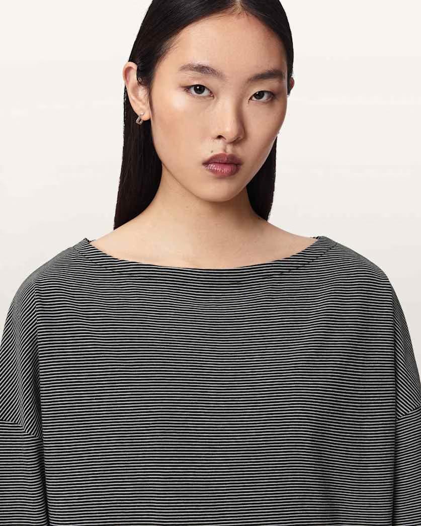 AllSaints Rita Long Sleeve Striped T-Shirt Women's Black/White Women's