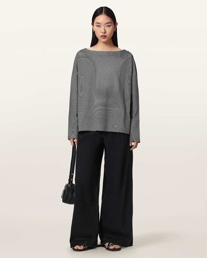AllSaints Rita Long Sleeve Striped T-Shirt Women's Black/White Women's