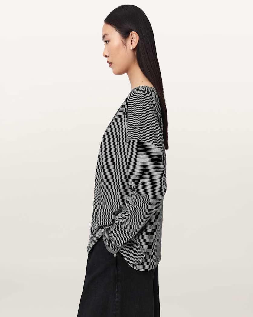 AllSaints Rita Long Sleeve Striped T-Shirt Women's Black/White Women's