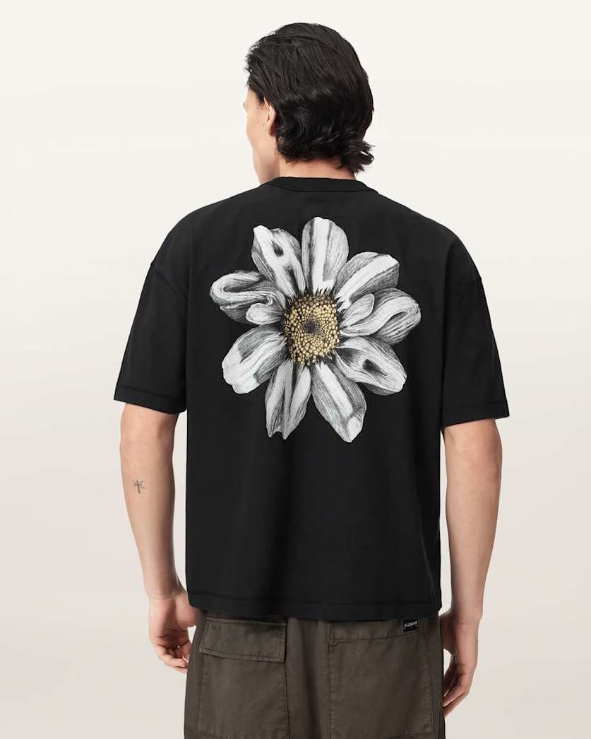 AllSaints Petals Oversized Short Sleeve Graphic T Shirt Washed Black