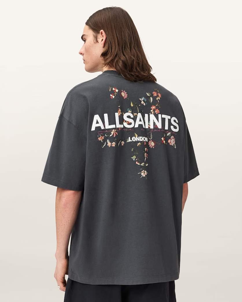 AllSaints Pentacle Oversized Short Sleeve Graphic T Shirt Washed Black