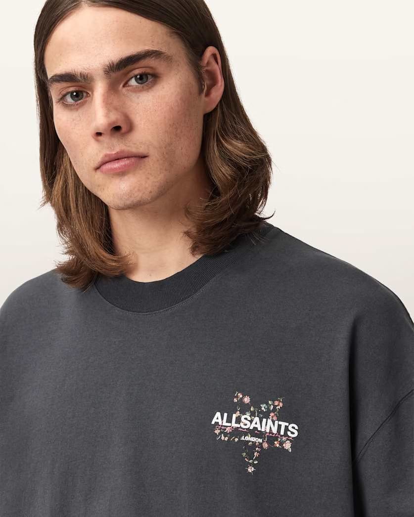 AllSaints Pentacle Oversized Short Sleeve Graphic T Shirt Washed Black