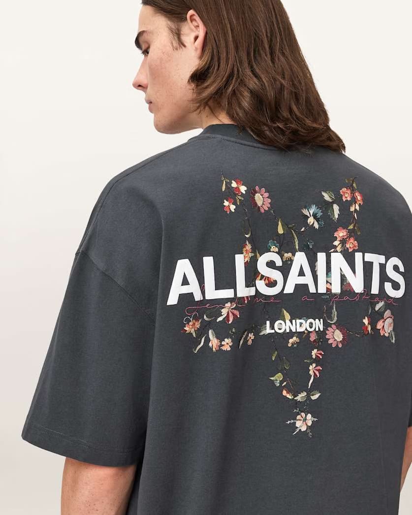 AllSaints Pentacle Oversized Short Sleeve Graphic T Shirt Washed Black