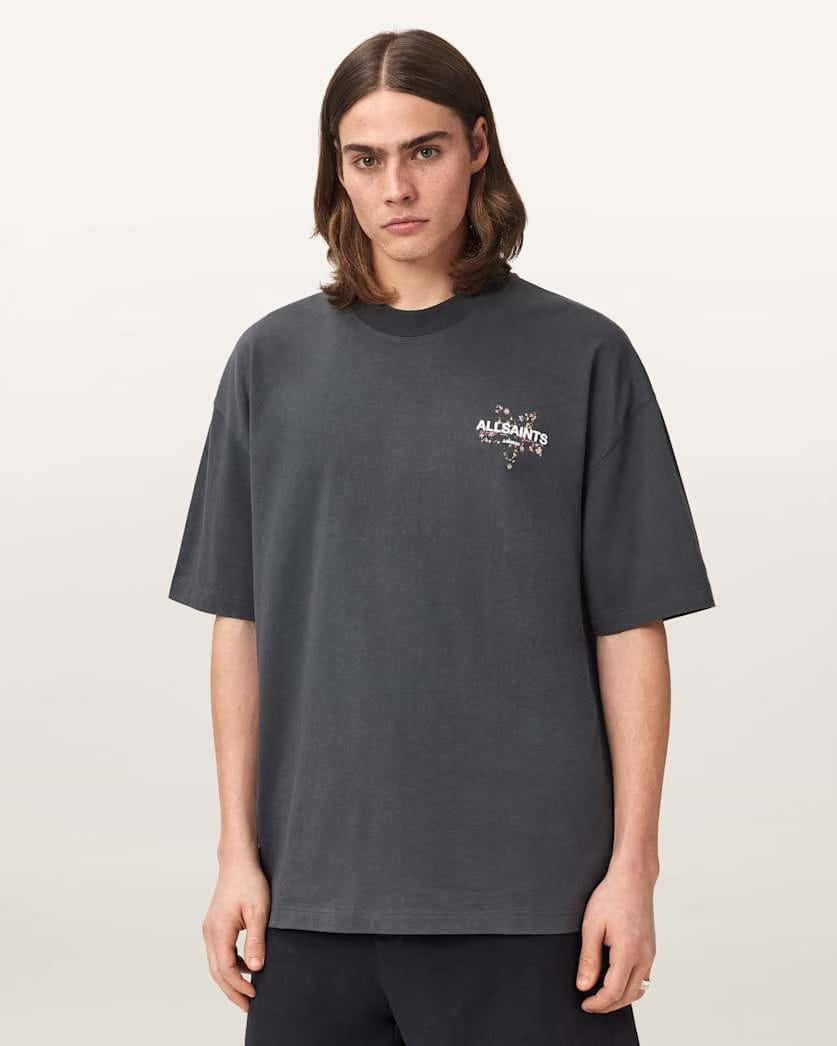 AllSaints Pentacle Oversized Short Sleeve Graphic T Shirt Washed Black