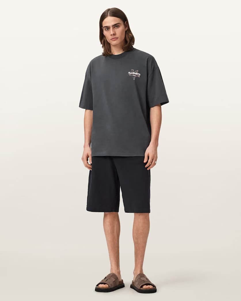 AllSaints Pentacle Oversized Short Sleeve Graphic T Shirt Washed Black