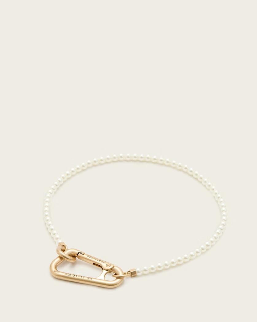 AllSaints Pearl Carabiner Clasp Necklace Women's Warm Brass/White Women's