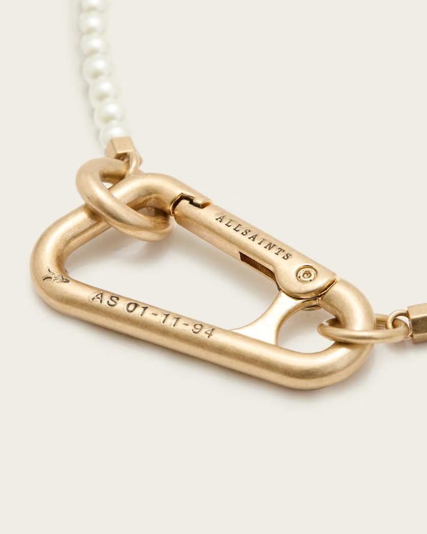 AllSaints Pearl Carabiner Clasp Necklace Women's Warm Brass/White Women's