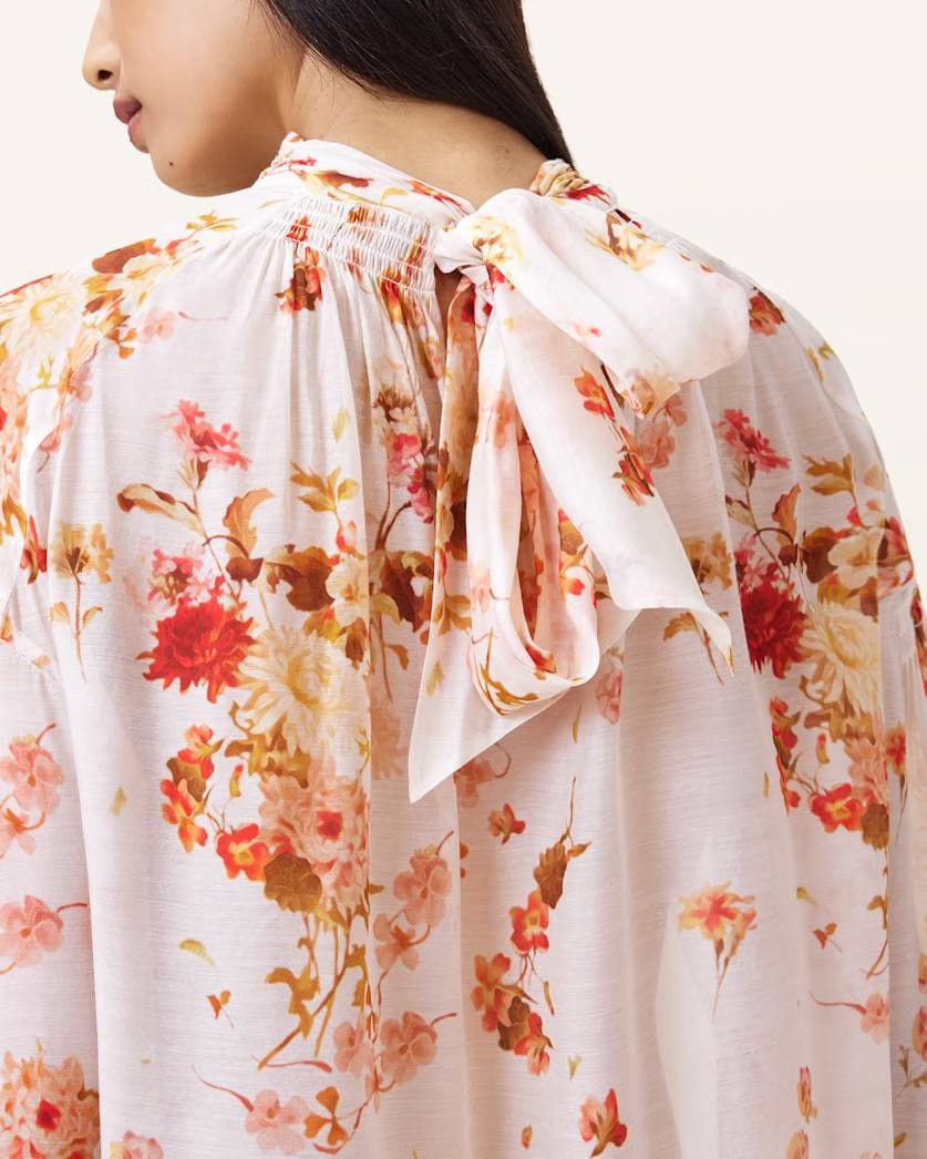 AllSaints Pearla High Neck Floral Print Top Women's Armada White Women's