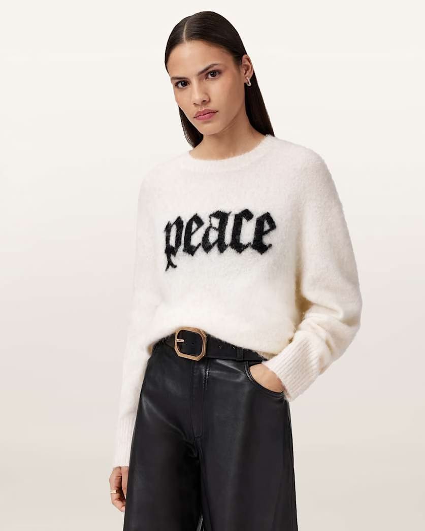 AllSaints Peace Wool Blend Sweater Women's Chalk White/Black Women's