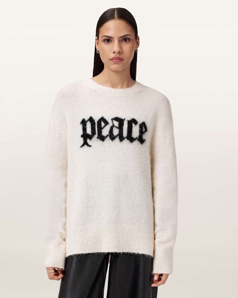 AllSaints Peace Wool Blend Sweater Women's Chalk White/Black Women's