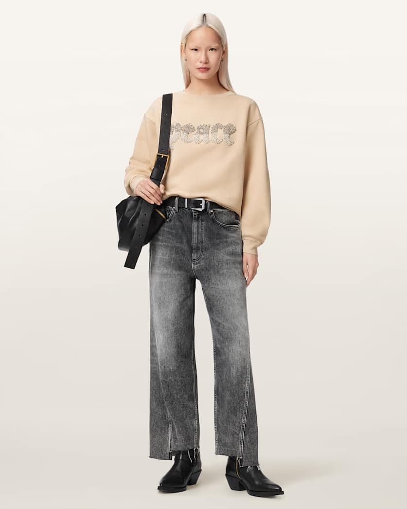 AllSaints Peace Pippa Embellished Sweatshirt Women's Sandy White Women's
