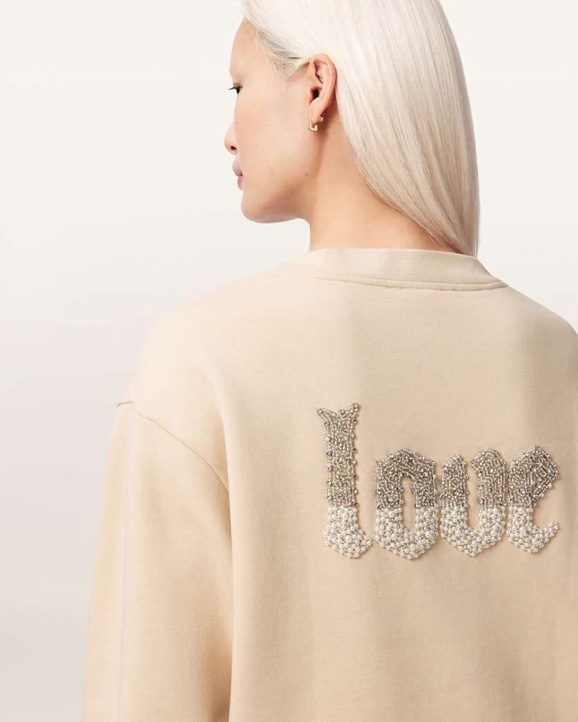 AllSaints Peace Pippa Embellished Sweatshirt Women's Sandy White Women's