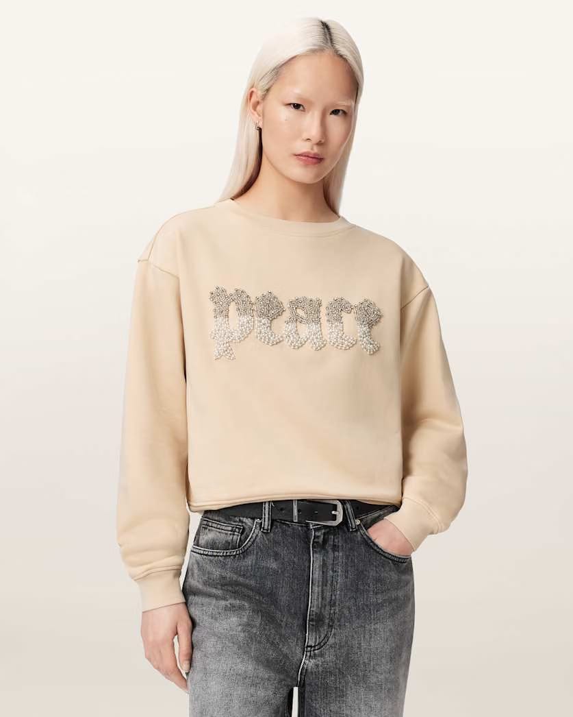 AllSaints Peace Pippa Embellished Sweatshirt Women's Sandy White Women's
