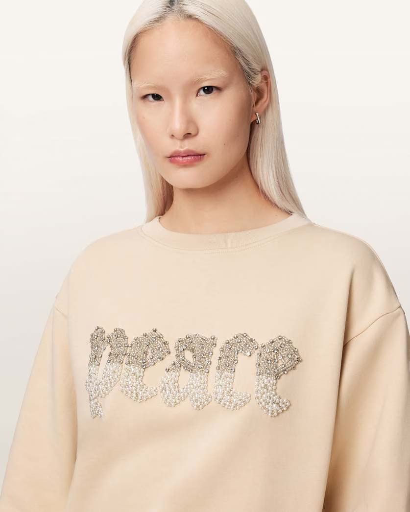 AllSaints Peace Pippa Embellished Sweatshirt Women's Sandy White Women's