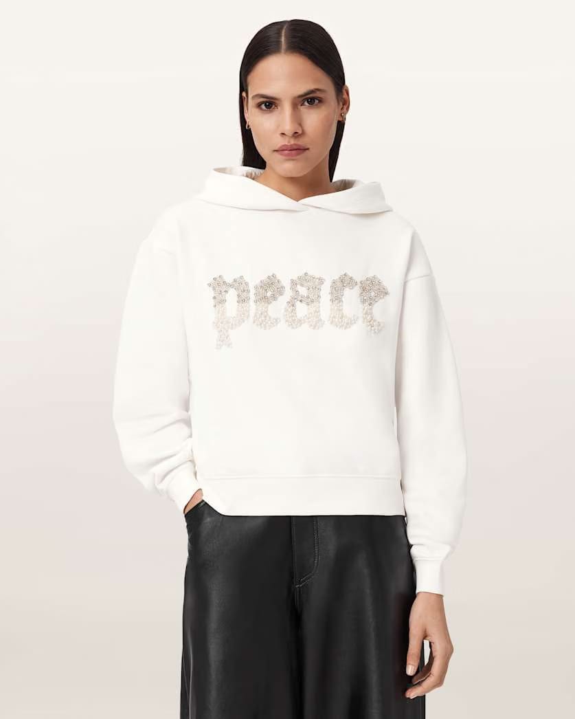 AllSaints Peace Pippa Embellished Hoodie Women's Optic White Women's