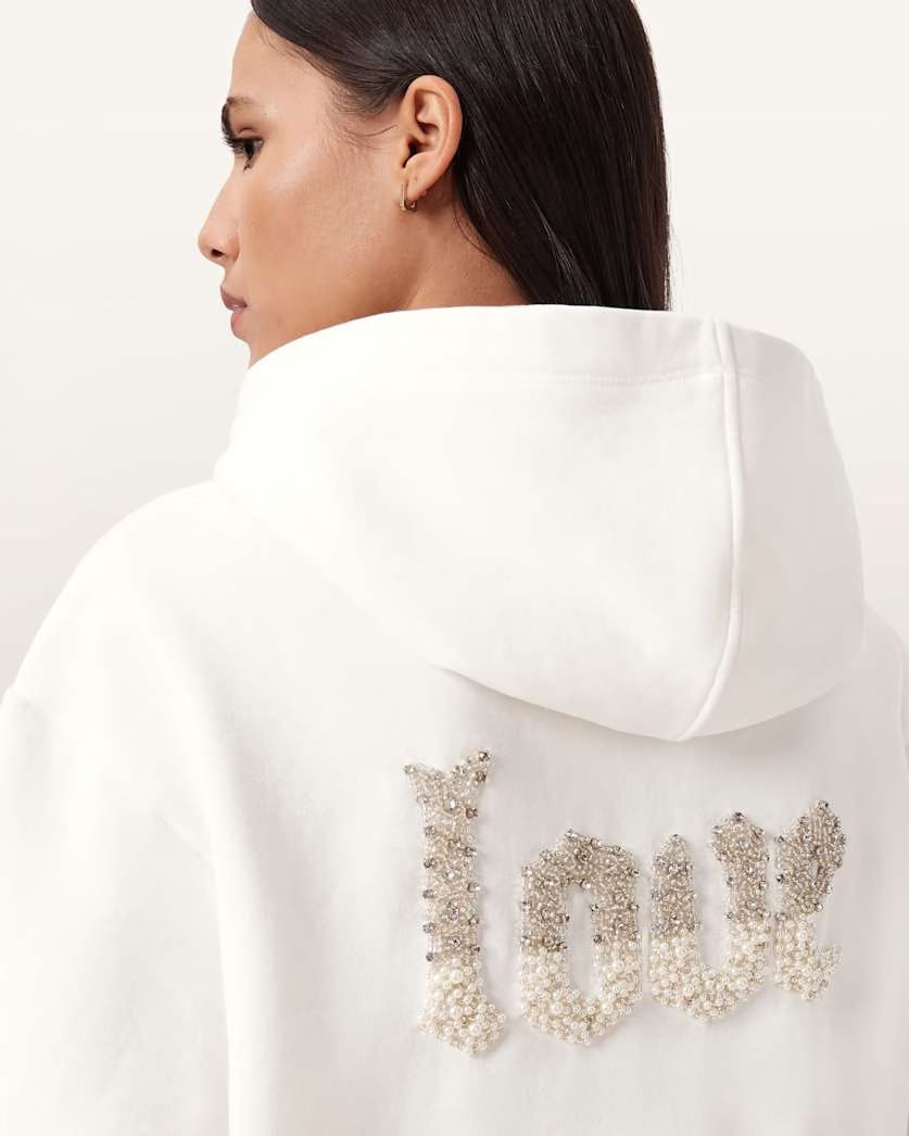 AllSaints Peace Pippa Embellished Hoodie Women's Optic White Women's
