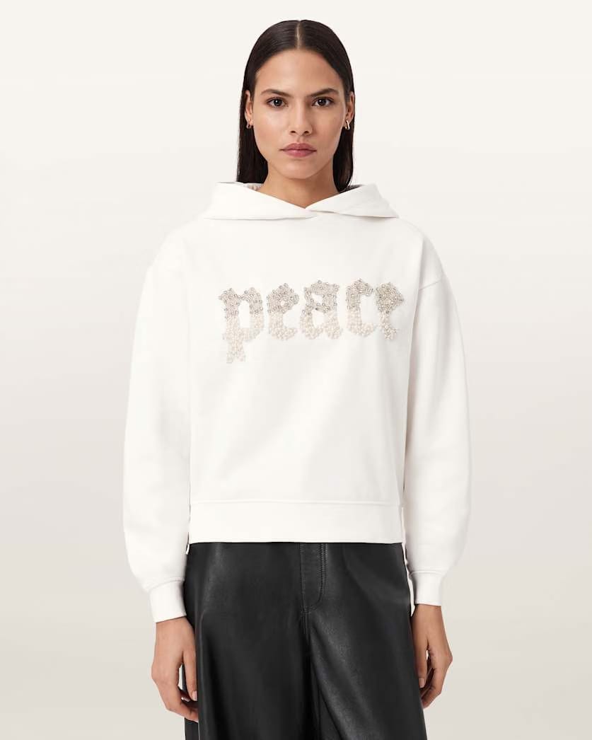 AllSaints Peace Pippa Embellished Hoodie Women's Optic White Women's