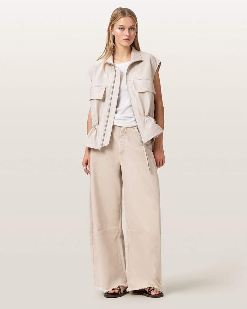 AllSaints Payton Distressed Barrel Leg Jeans Women's Cream White Women's